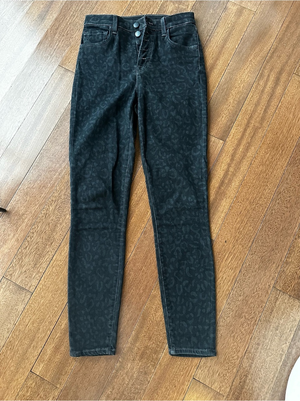 J Brand Black Skinny Jeans with Subtle Leopard Texture